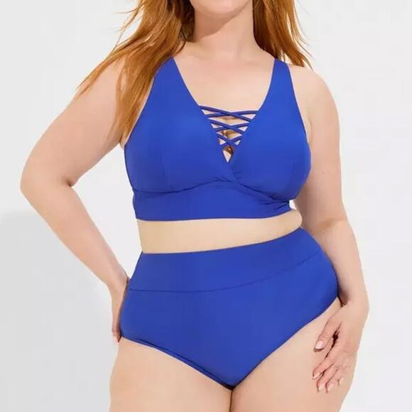 Torrid 3X Bikini Set Wireless XO Triangle Swim Top & High Rise Bottom Blue - Picture 1 of 11